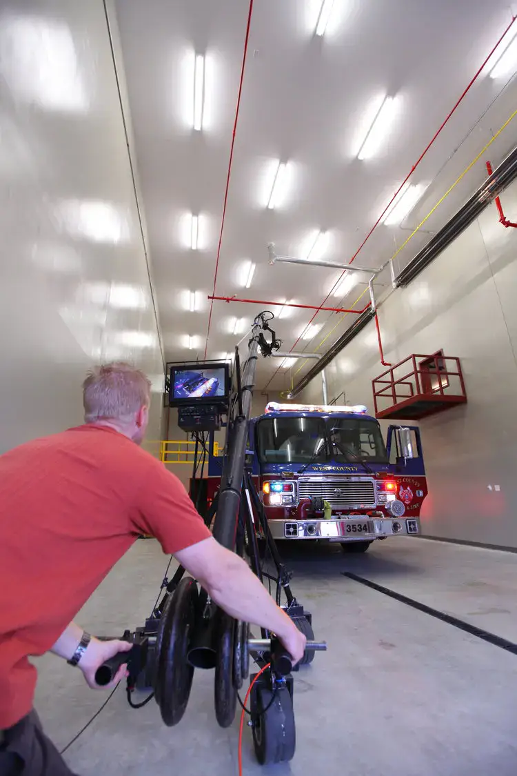 Filming a firetruck indoors