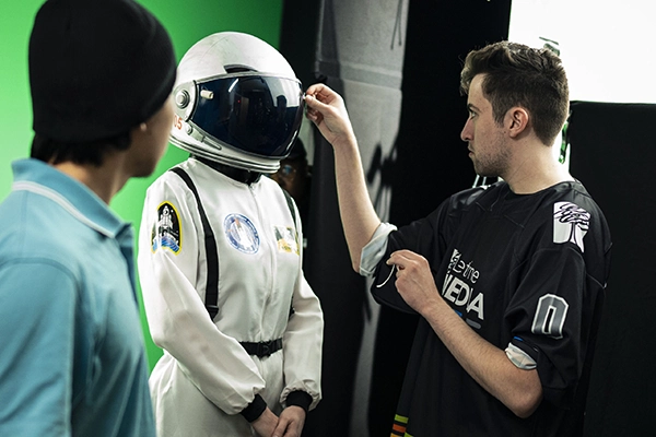 astronaut on a film set