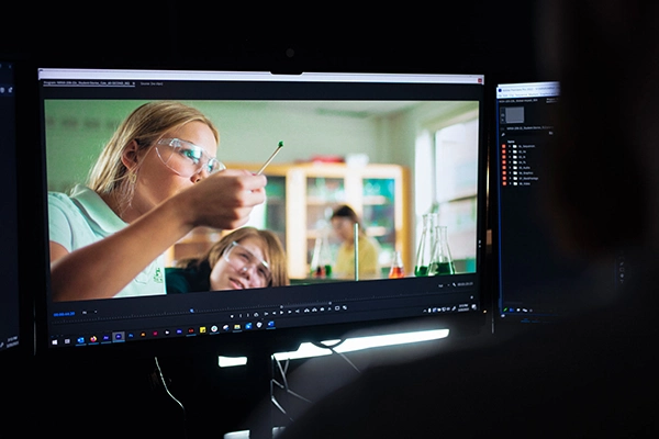 close up of the screen of a video editing station